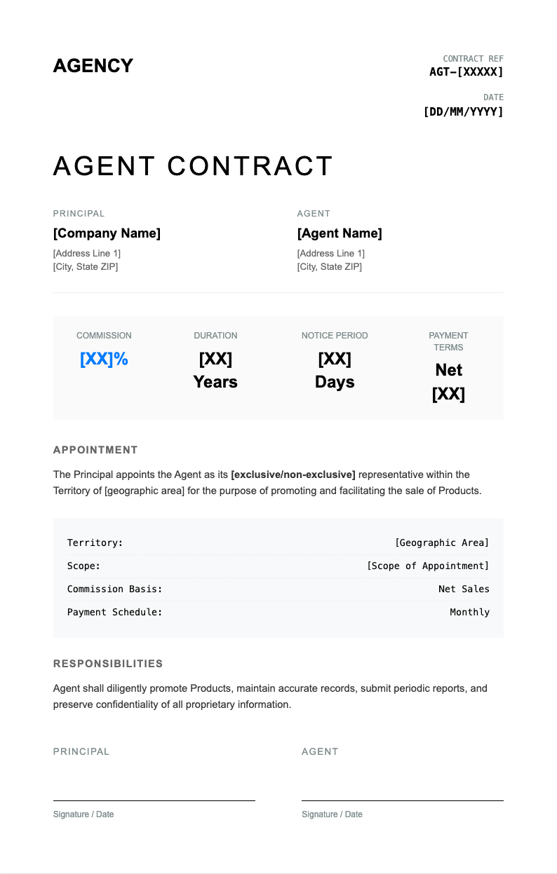 Minimalist invoice agent contract